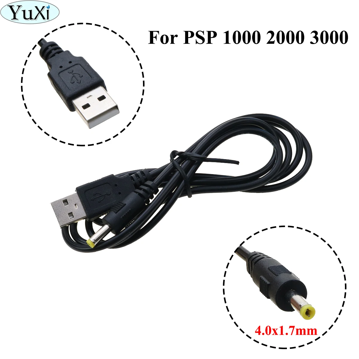 YuXi 1PC USB Male to 4.0 x 1.7mm Cable DC 5V 1A 4.0*1.7 Male USB Power Charge Cable for PSP 1000 2000 3000 Cable