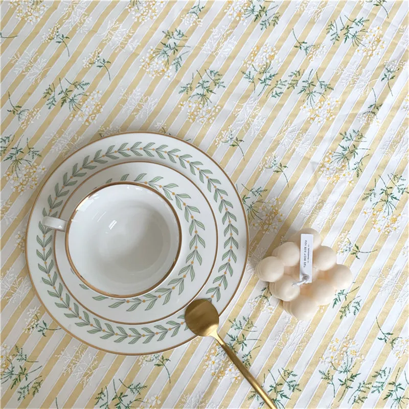Cotton Linen Tablecloth for Table Floral Striped Pattern Rectangular Table Cover for Living Room Kitchen tapete mantel mesa