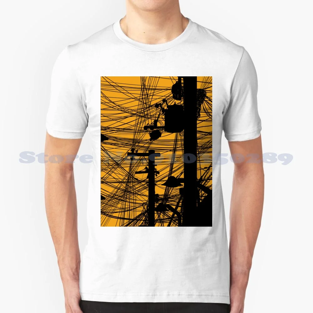 Urban Caos 100% Cotton T-Shirt Electric Post Industry Outside Outdoors Daylight The Wire Electricity Sunset Buildings Urban New