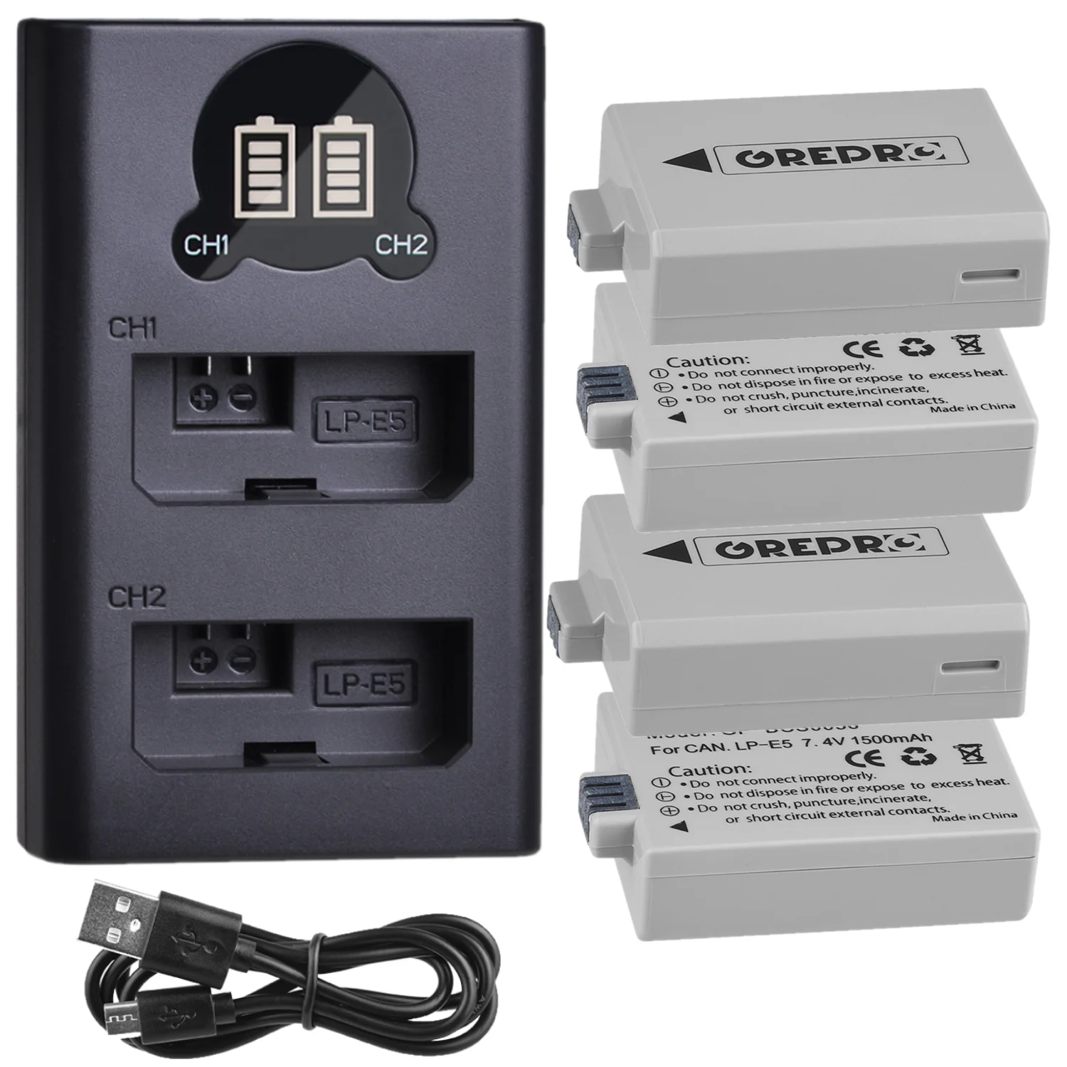 1500mAh LP E5 LPE5 LP-E5 Battery and Charger Set for Canon EOS 1000D, EOS 450D, EOS 500D, Kiss X3 X2 F Rebel XS Rebel T1i