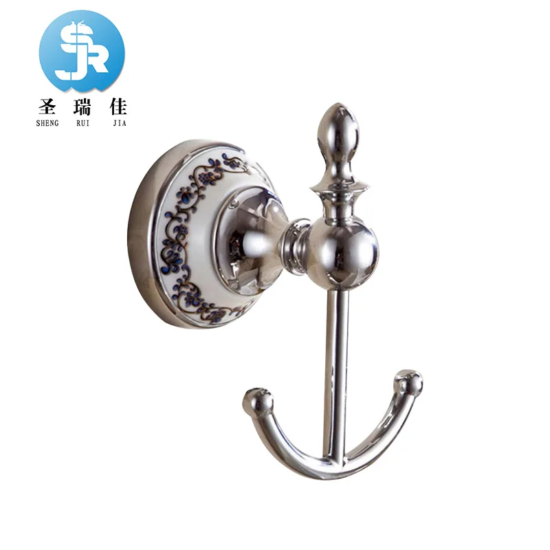 

bathroom hardware accessories factory direct selling models European-style blue and white chrome stainless steel double hook