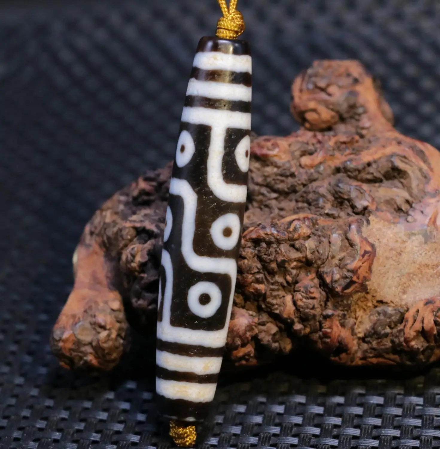 Magic Power Tibetan Old Agate 9 Eye King Master Long dZi Bead Totem Amulet 78MMs  Timestown