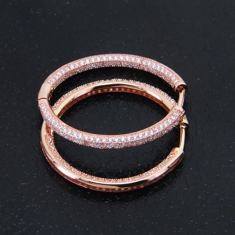 هيمستون الفضة ارتفع الذهب اللون كامل معبد أسود أبيض زركونيا الكريول هوب أقراط ، رومانسية مجوهرات هدية للنساء TS 126EX