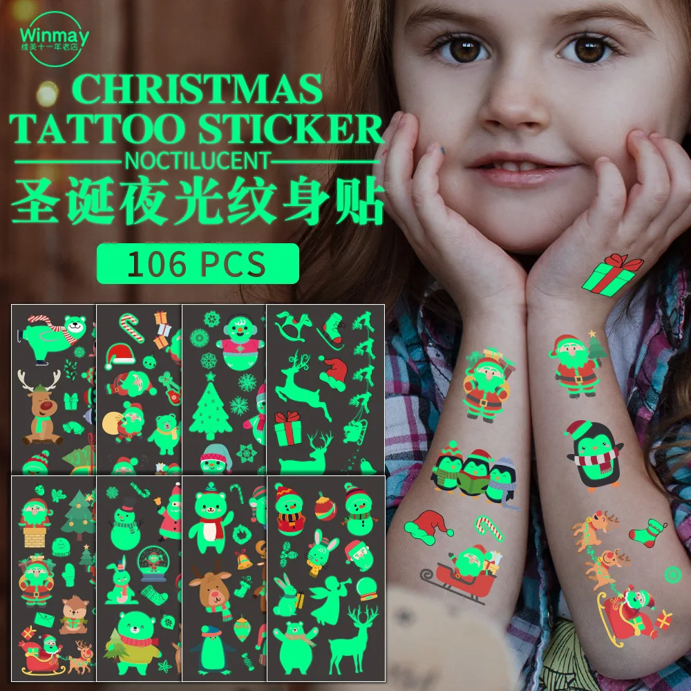 10pcs Christmas Eve light tattoo paste waterproof sweat children's cartoon snowflake face decoration gift glow sticker temporary