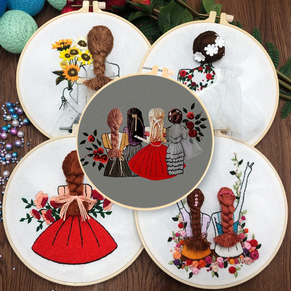 Embroidery Kit for Beginner Diy Kit Red Cute Girl Pattern Embroidery Set Handcraft Hobby And Needlework Sewing Hand Cross Stitch