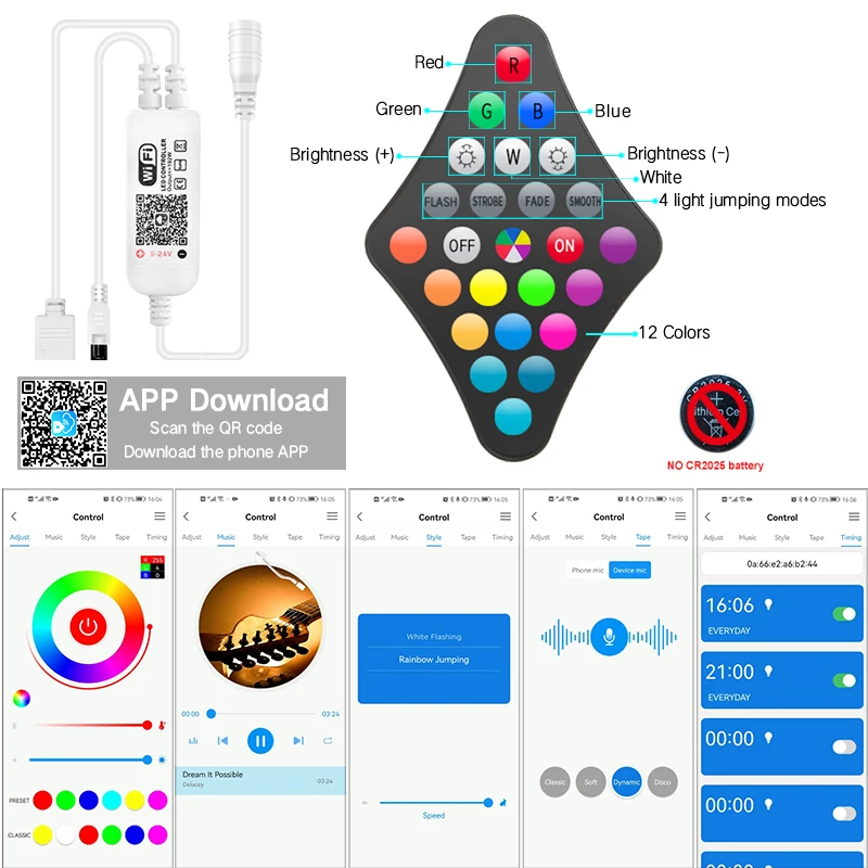 Imagem -06 - Fita de Luz Led Colorida com Controle Remoto e Adaptador Wi-fi Bluetooth Rgb Smd 5050 2835 Flexível 30m 25m à Prova Dágua