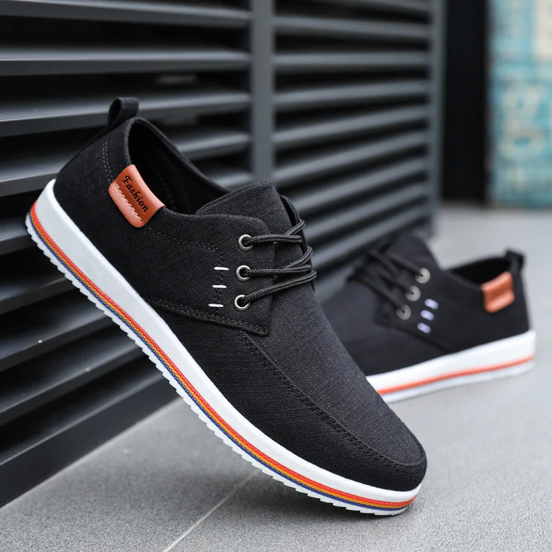 Casual Men Linen Shoes Trendy Vulcanized Flats Lace-up Sneaker Quality Rubber Bottom Male Footwear Large Size 39-47e44