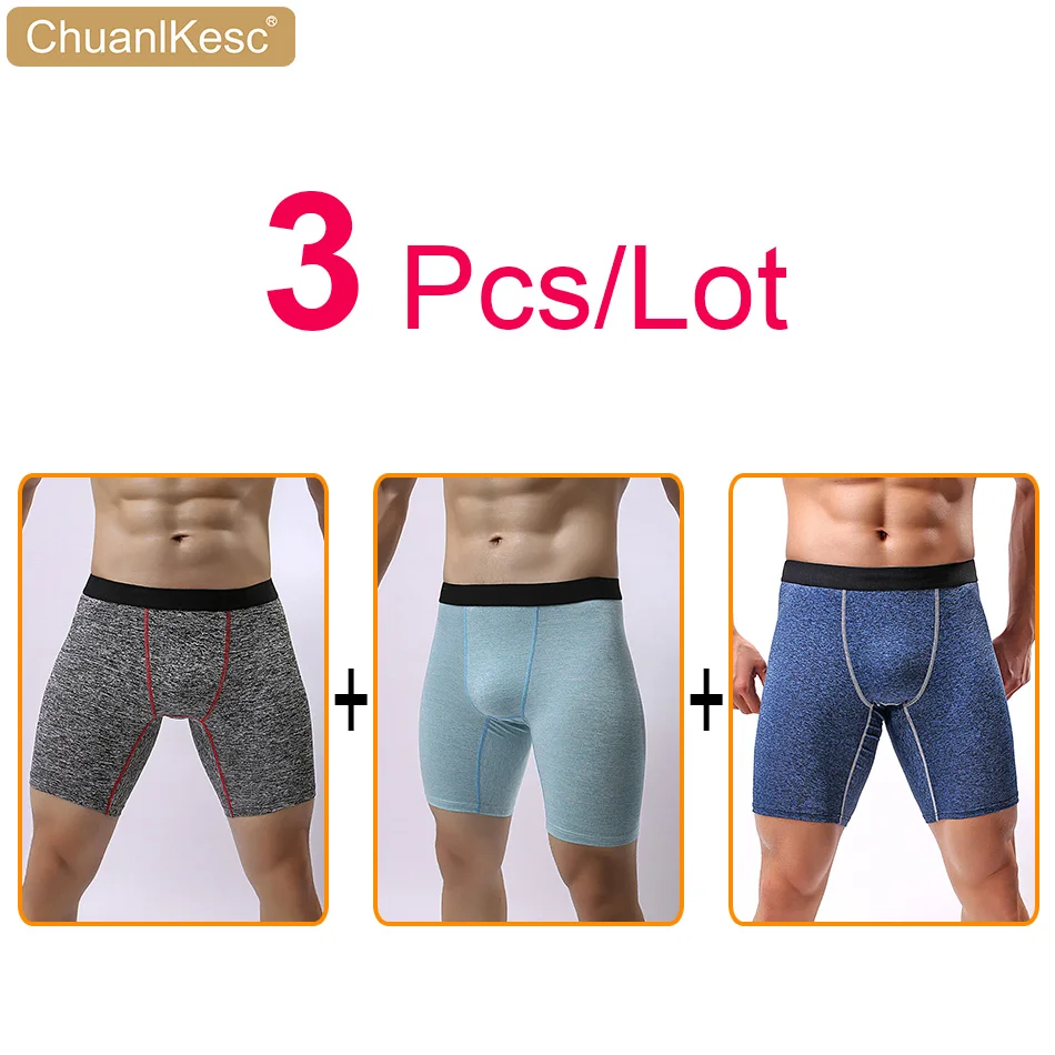 3Pcs Large Size Men's Underwear Lengthened Flat Pants To Prevent Leg Abrasion Soft And Comfortable Sports Running Cycling Shorts