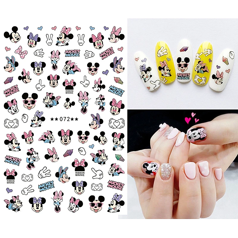 Autocollant Disney Mickey Mouse Stitch Minnie pour Nail Art, 1 pièce, Donald Duck, blanc neige, décoration des ongles, accessoires appliqués