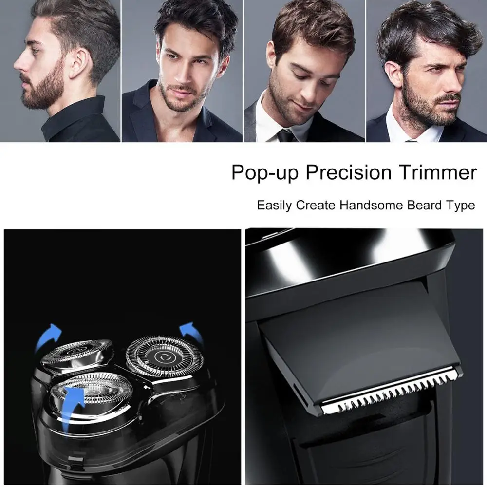 Тройная бритва для бритья, электробритва, 3D плавающая бритва, моющаяся, с usb-разъемом, перезаряжаемый триммер для бороды