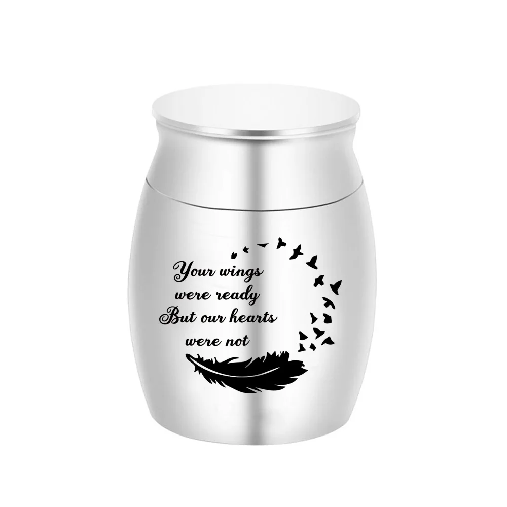 Angel Feather ปีก Engravable สีฟ้าที่สวยงามสัตว์เลี้ยงขนาดเล็ก Caskets Cremation Keepsake Urns สำหรับขี้เถ้ามนุษย์