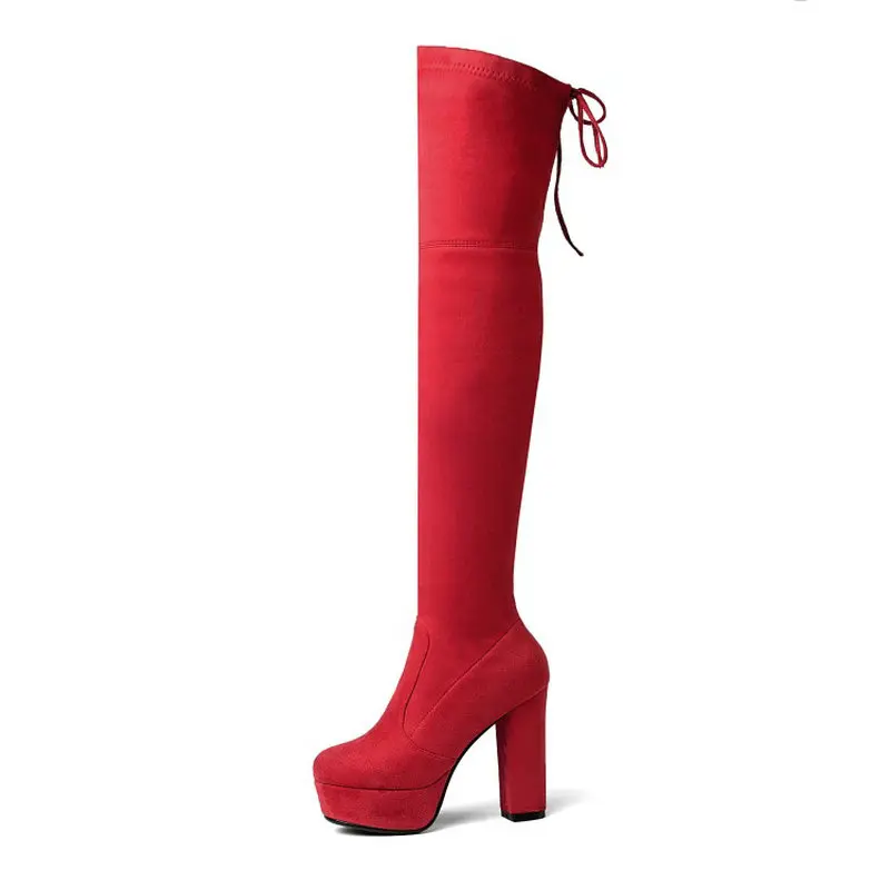 ZawsThia luxury brand stretch fabric elastic platform block high heeled boots woman over the knee boots fashion thigh high boots