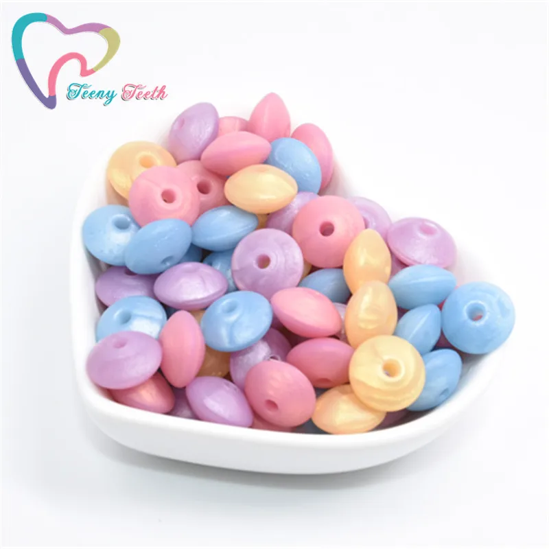 

Teeny Teeth 200 PCS 12 MM Loose Silicone Round Lentil Abacus Beads DIY Necklace Baby Teething Teether BPA Safe Food Grade