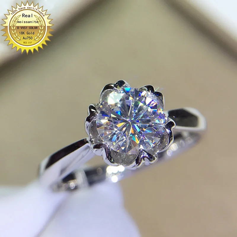 

100% 18K Золотое кольцо 1ct DVVS муассанит обручальное кольцо и Свадебные украшения с сертификатом 0039