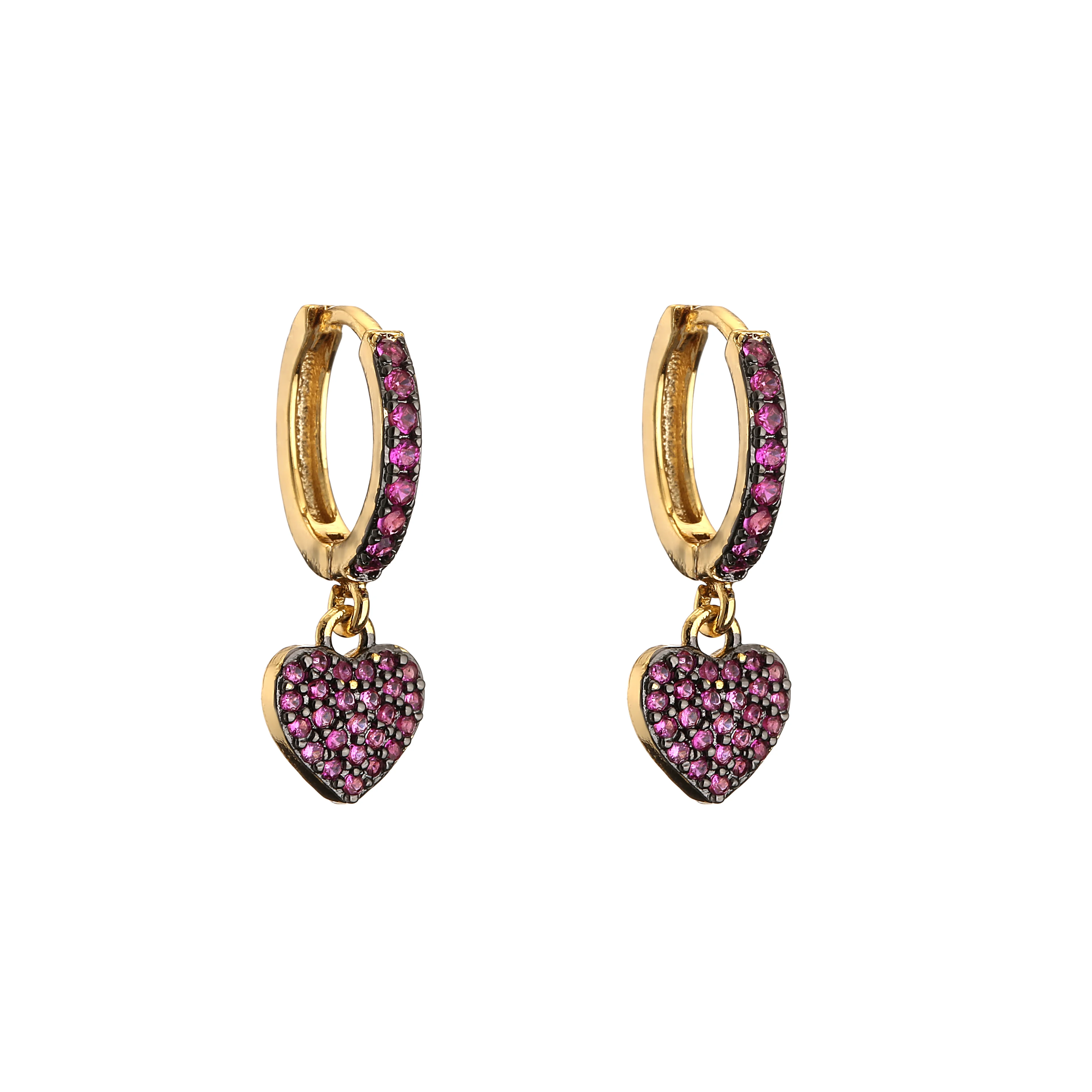18K Gold Plated Brass Black Heart Star Earrings,Colorful CZ Drop Earrings for Women Cute Jewelry,Wholesale Dropship