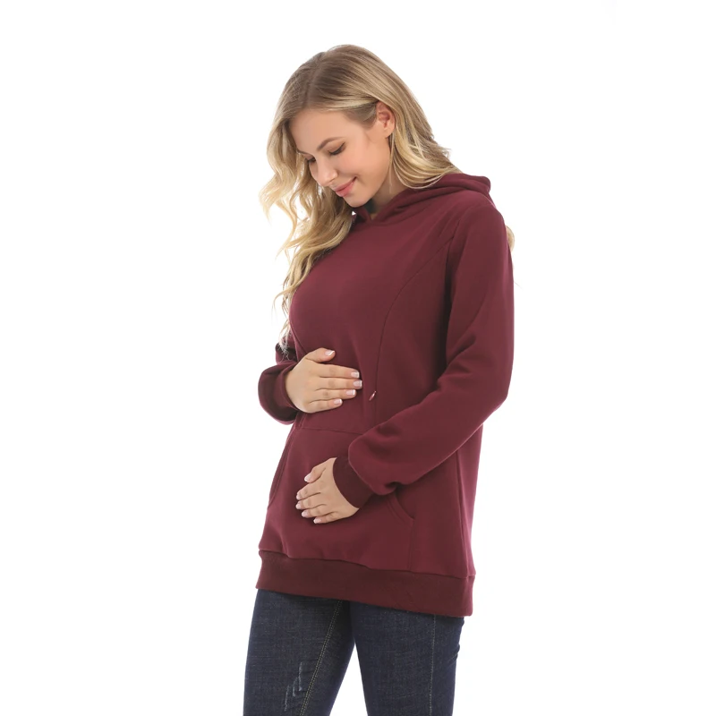 New Winter Maternity Hoodie Breastfeeding Clothes Warm Fleece Pregnant Sweater Zipper Feeding Opening Big Size S TO XXXL