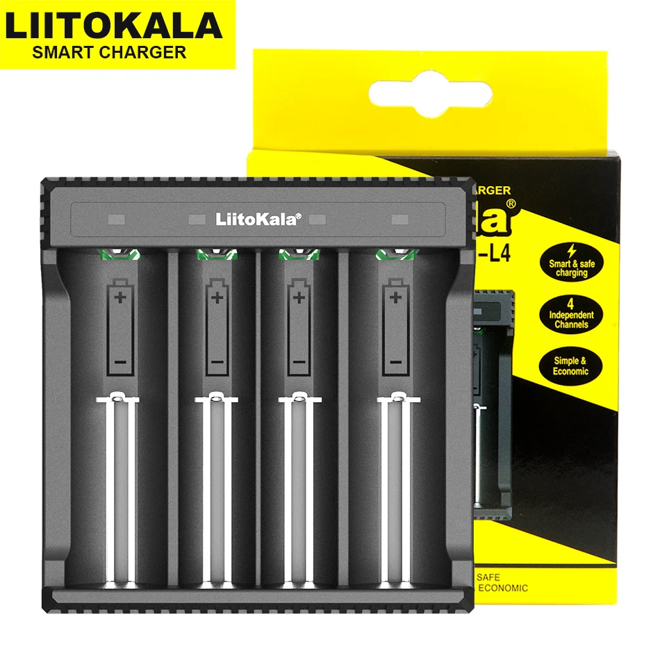 LiitoKala Lii-L4 3.7V 18650 Rechargeable Lithium Battery Charger For 18500 18650 26650 21700 Batteries US EU UK Plug