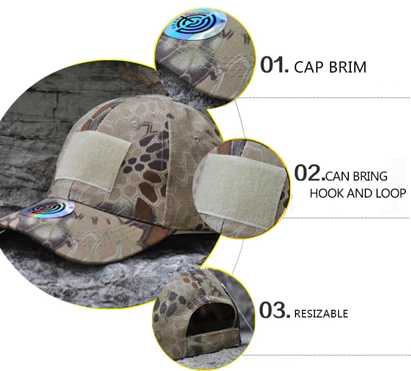 Gorra de béisbol con estampado de camuflaje para hombre, gorro táctico con Cierre trasero, 13 colores