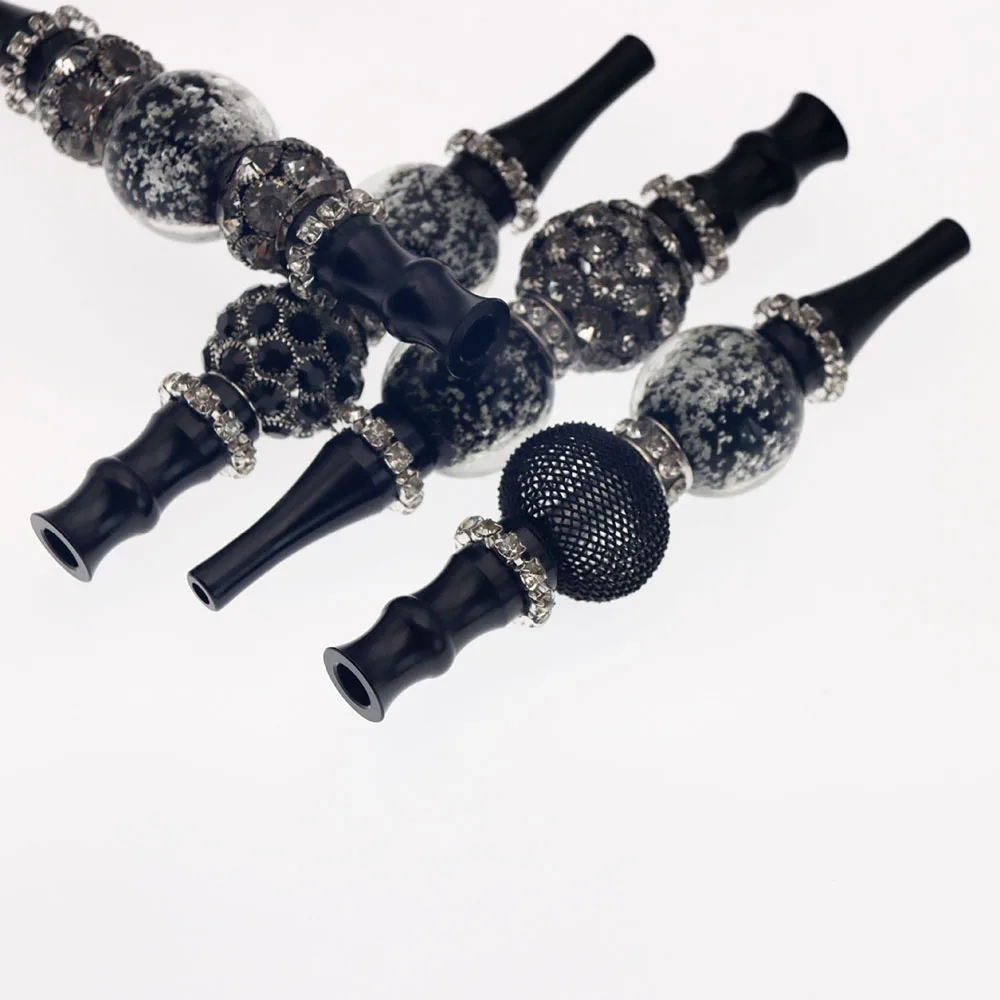 1Pc Glow in Dark Black Alloy Rhinestone Hookah Tips Shisha Cigarette Mouthpieces Narguile Filter Tips Hookah Blunt Holder