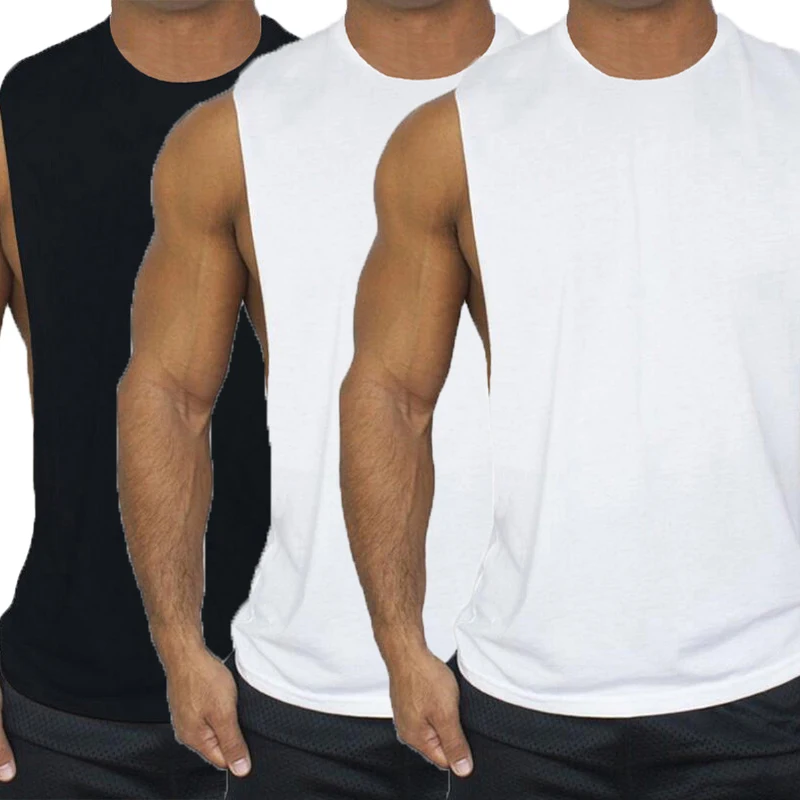 3 Pack Plain Bodybuilding Tank Top Men Summer Cotton Fashion Fitness Open Side Vest Muscle Workout Gym Sleeveless Shirt