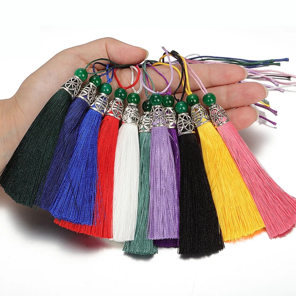 10pcs/lot 9cm Multicolor Cotton Silk Tassel Brush Tassel With Bead For Earrings Charms Pendant DIY Jewelry Making Handmade Craft