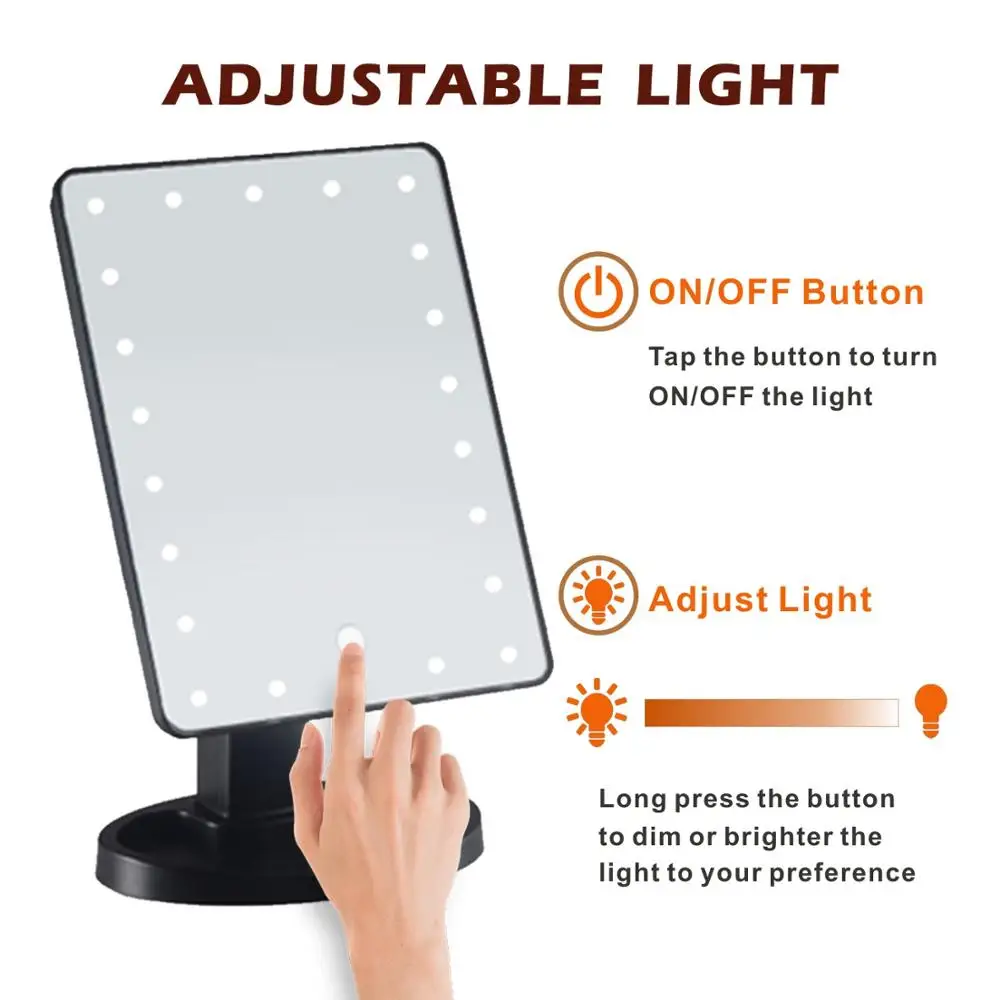 LED Makeup Mirror Illuminated Battery Operated Stand for Tabletop Bathroom Bedroom Travel Touch Dimmer Switch Cosmetic Mirror