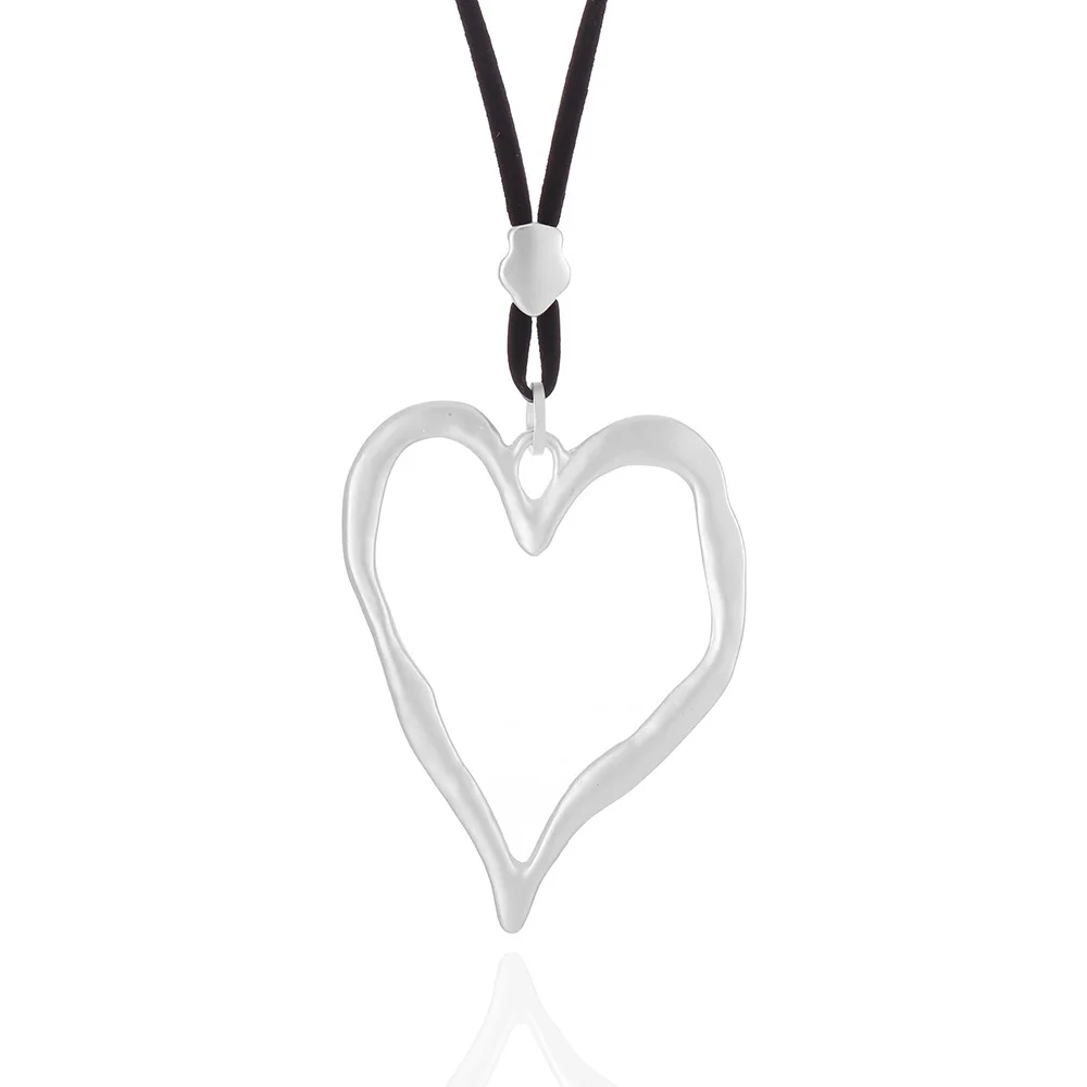 Trend heart shape Long Chains Suspension Pendants Necklace Fashion Costume Jewelry for Women Statement Gold Silver Color Thing