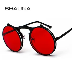 SHAUNA Folding Steampunk Sunglasses Women Retro Men Spring Temples Round Clear Red Punk Glasses UV400