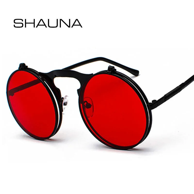 SHAUNA składane okulary przeciwsłoneczne w stylu steampunk kobiety Retro mężczyźni wiosenne zauszniki okrągłe przezroczyste czerwone okulary punkowe UV400