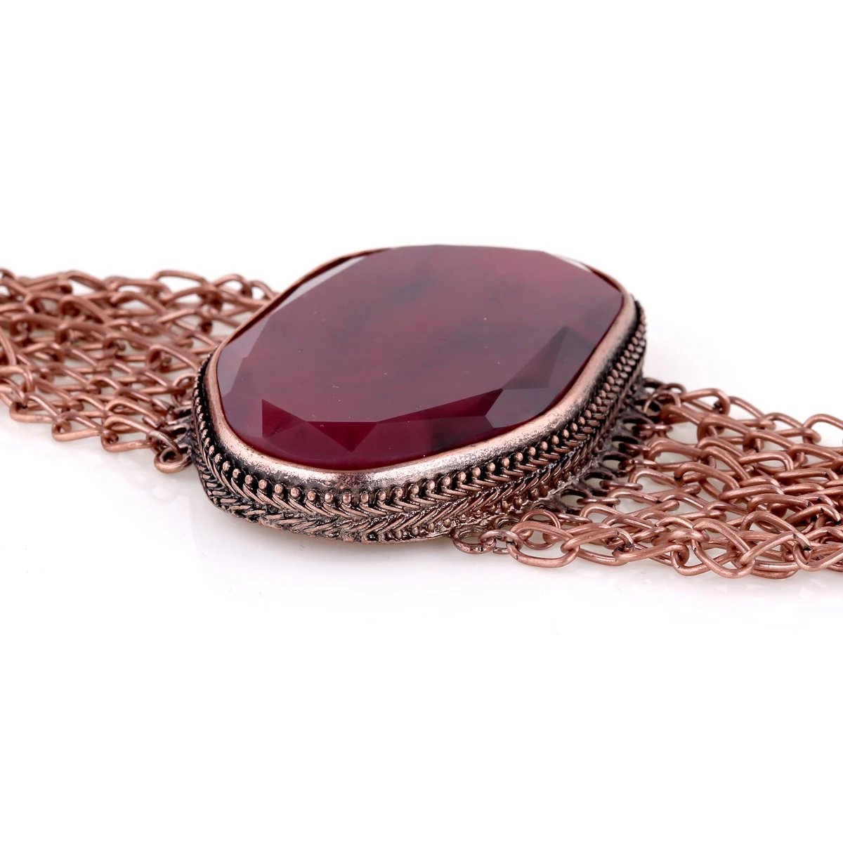 HAHA&TOTO Fashion Vintage Chains Bracelet Bangle Antique Red Copper Plated Inlaid Big Resin Stone Statement Bracelets for Women
