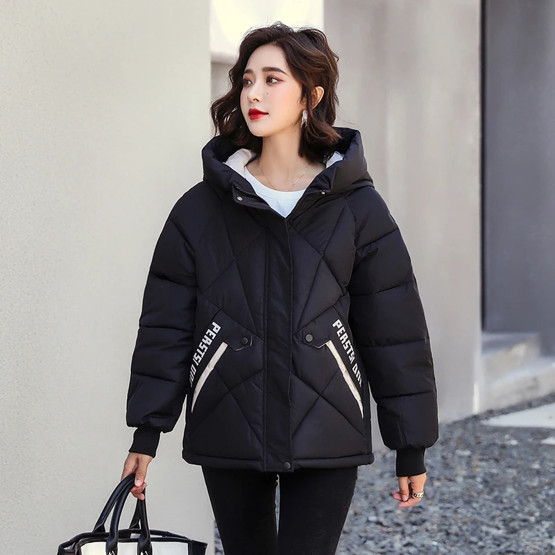 Winter Women's Jackets Fad Hooded Loose Short Style Female Cold Coat Solid Casual Plus Size Stand Collar Cotton Padded Parkas