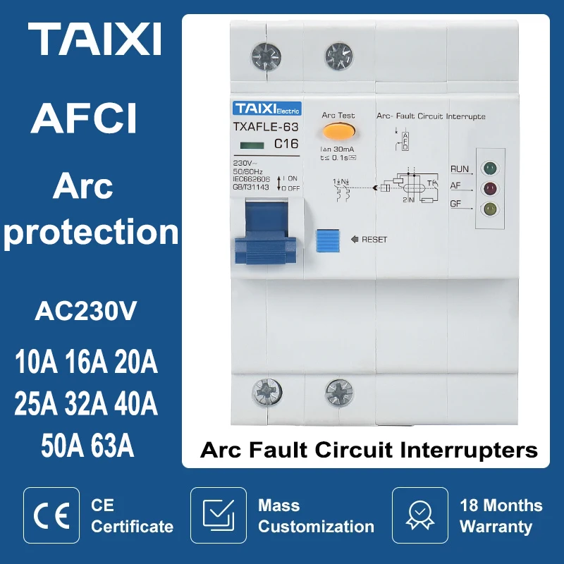 Arc Fault Circuit Breaker Interrupte 1P+N 16A 32A 40A 63A AC220V MCB RCCB