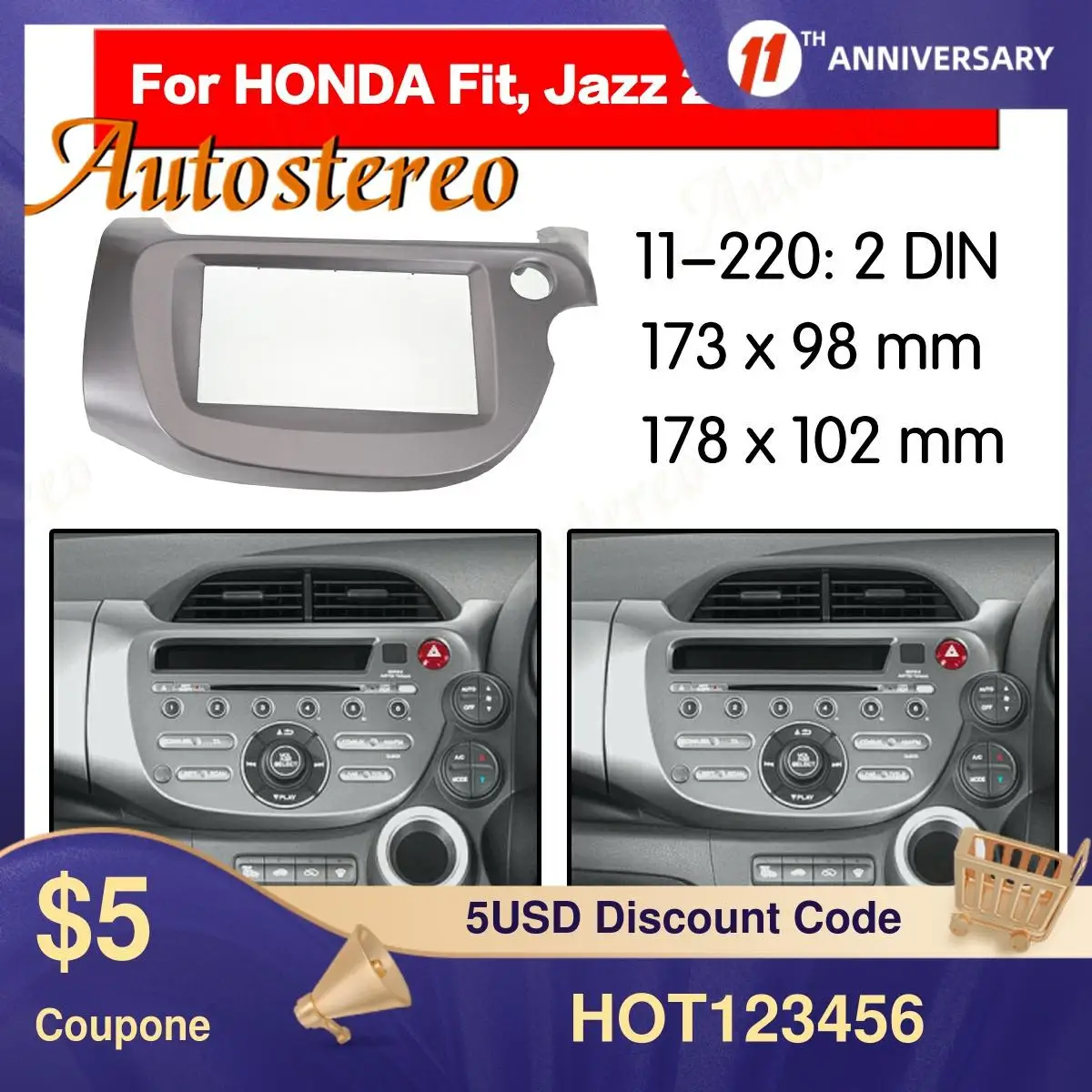 

Frame Panel Top Radio Fascia for Honda Fit Jzaa 2008-2013 Stereo Fascia Dash CD Trim Installation Frame Kit