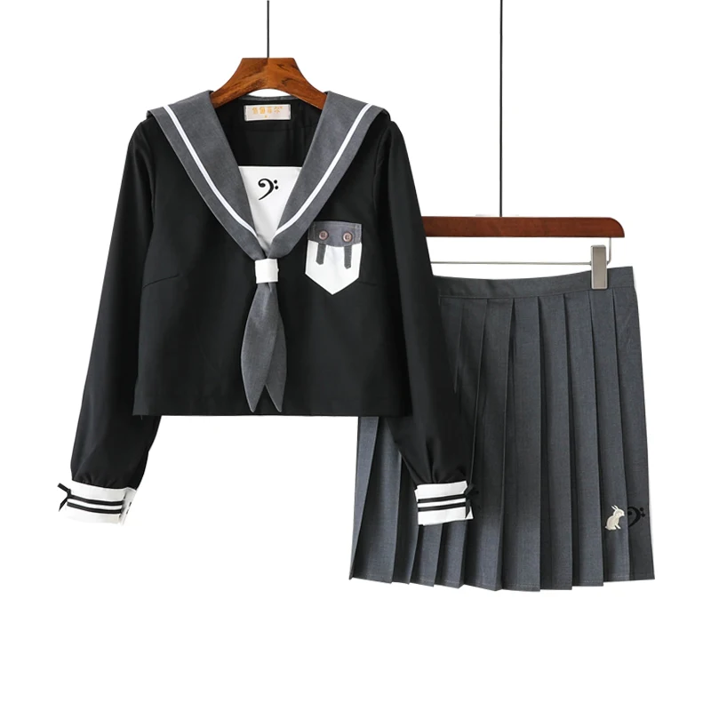 2020 Autumn Japanese School Uniforms For Girls Cute Long-length Sailor Tops Pleated Skirt Full Sets Cosplay JK Costume Series