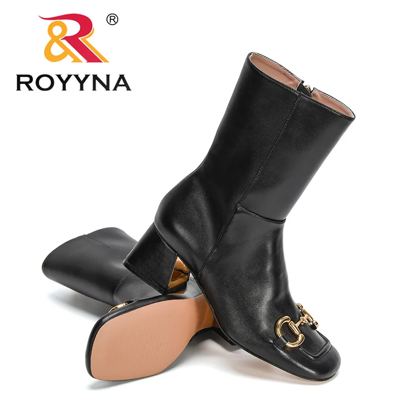 ROYYNA 2022 New Designers Metal Buckle Autumn Winter Shoes Woman Spuare Toe Block Heels Ankle Boots Female Botas Comfortable