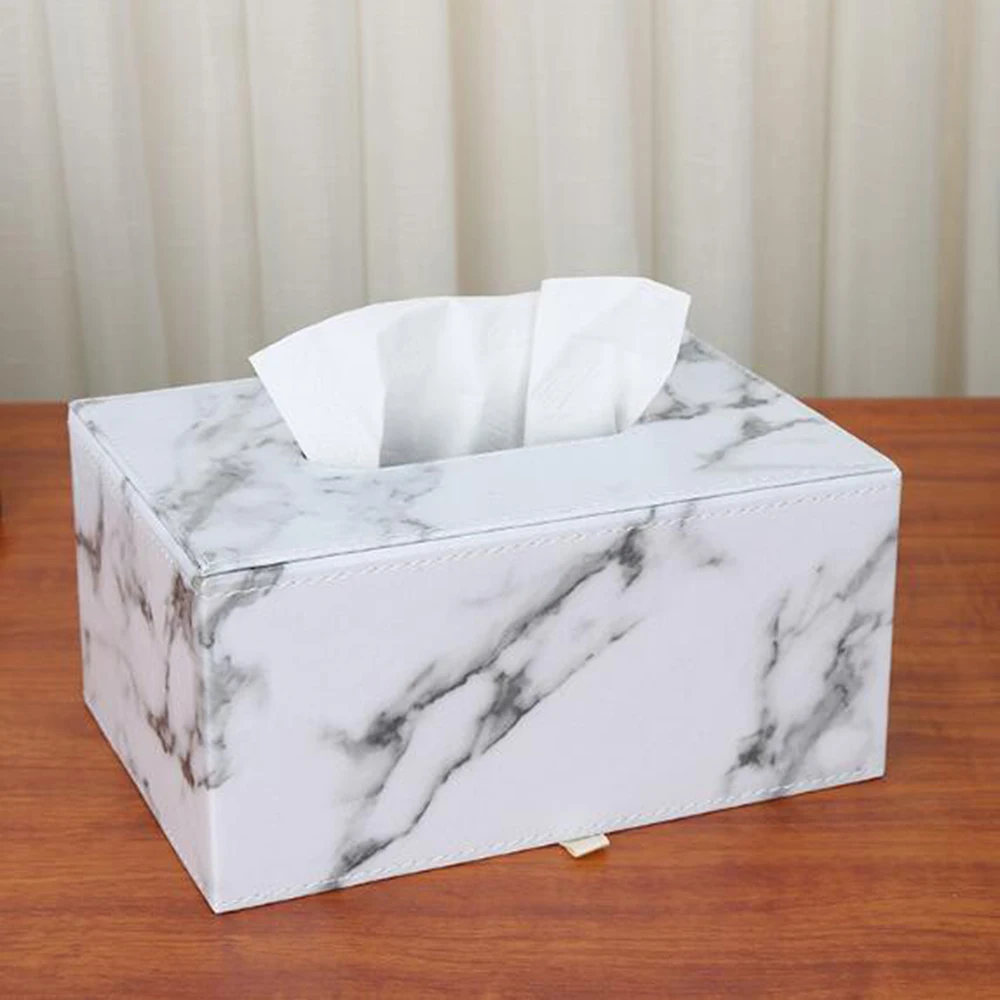 Marble Leather Tissue Box Holder Napkin Holder Pumping Paper Case Dispenser Facial Cover Magnetic Bottom For Home Office Car