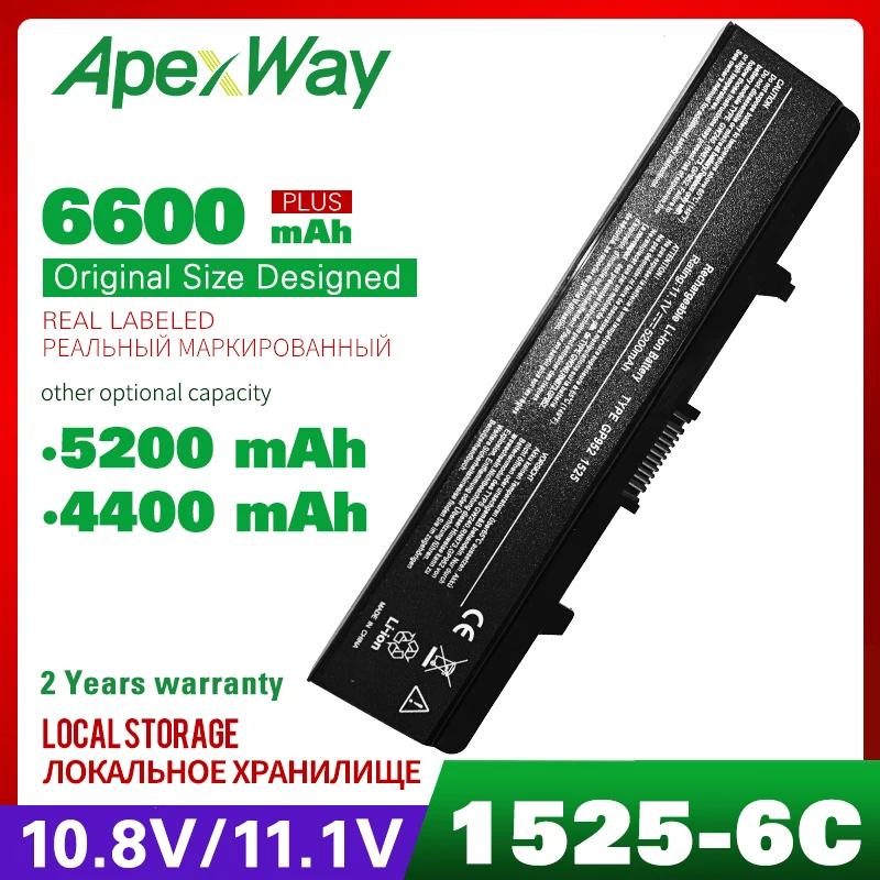 

Apexway Battery For Dell Inspiron 1525 1526 1545 1546 1750 GW252 GW240 GP952 PP42L PP29L PP41L K450N D608H RU583 M911G X284g