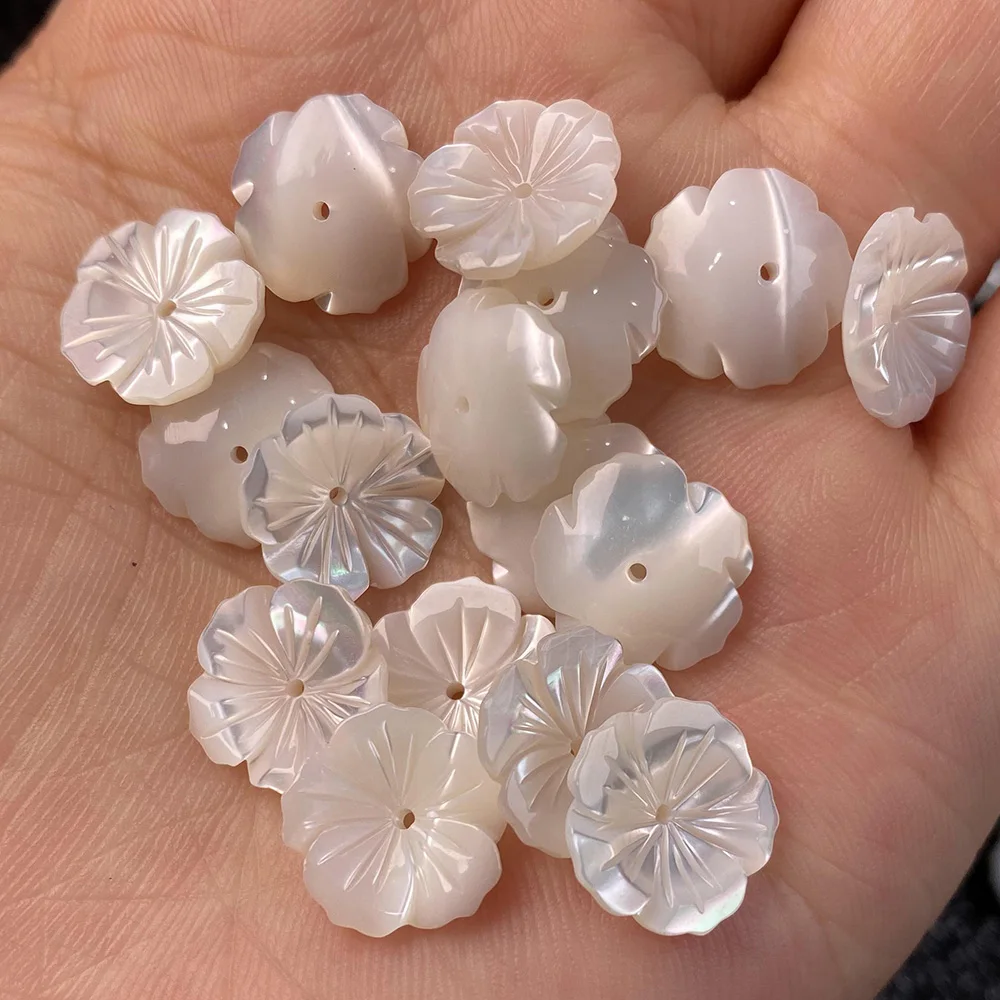 5PCS Mother Of Pearl Shell Beads Carved-flowered Loose Shell For Jewelry Making Bracelet Earring Handiwork Sewing Accessory