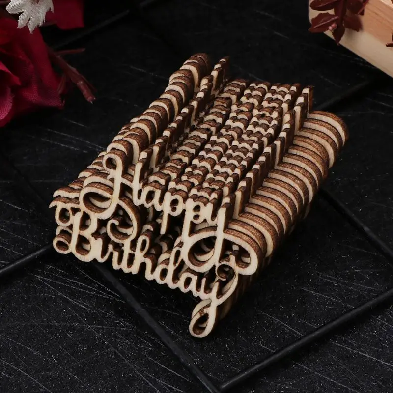 15Pcs Wooden Happy Bithday Table Scatter Vintage Rustic Party Decor Craft Scrapbook Decorations image 3