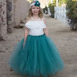 Girls Vintage Green Long Tutu Skirts Kids Handmade Dance Tulle Pettiskirts Underskirts Children Christmas Party Costume Skirts