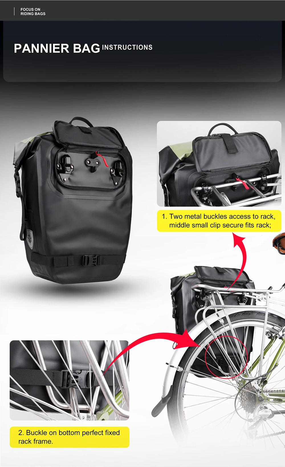 Rhino walk Bike Packt asche wasserdicht 27l Fahrrad Side Pack multifunktion ale Rücksitz Radfahren Travelling Storage Bikepacking – Detail 25