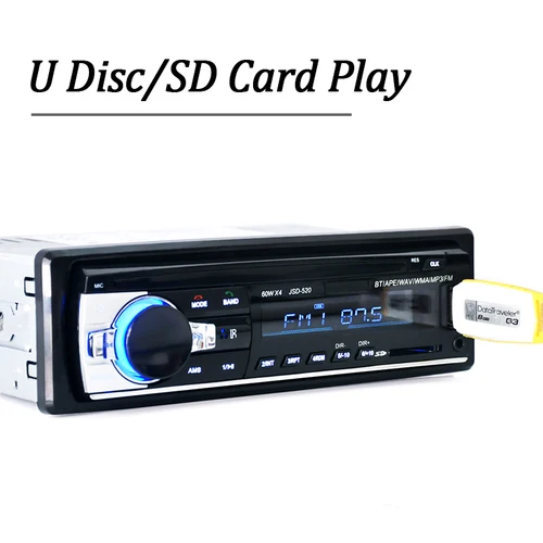 Imagen 2 del producto Radio con Bluetooth para coche, reproductor de Audio Mp3, 60W x 4, FM, música, USB, entrada auxiliar en el salpicadero, 1 din, 12V