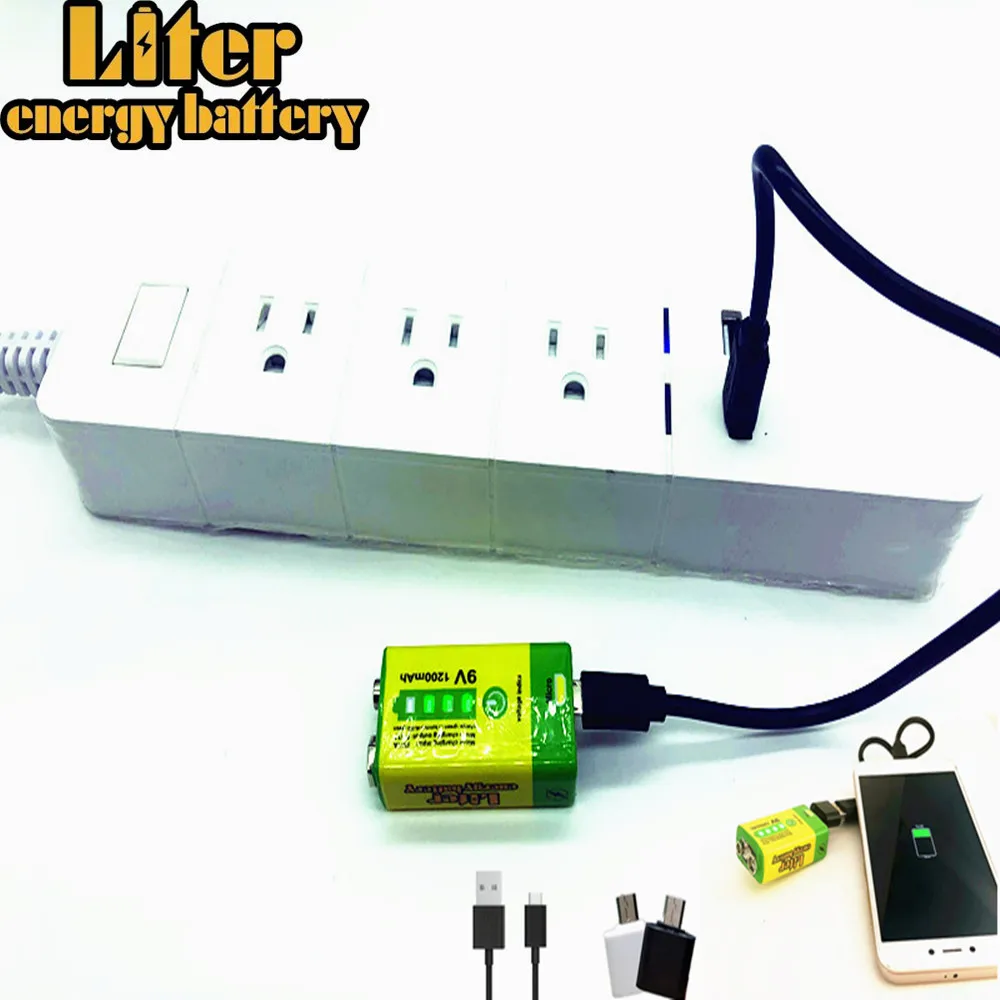 6F22 Micro USB 9V 1200mAh akumulator litowo-jonowy do alarmu dymu mikrofon bezprzewodowy gitara EQ domofon multimetr