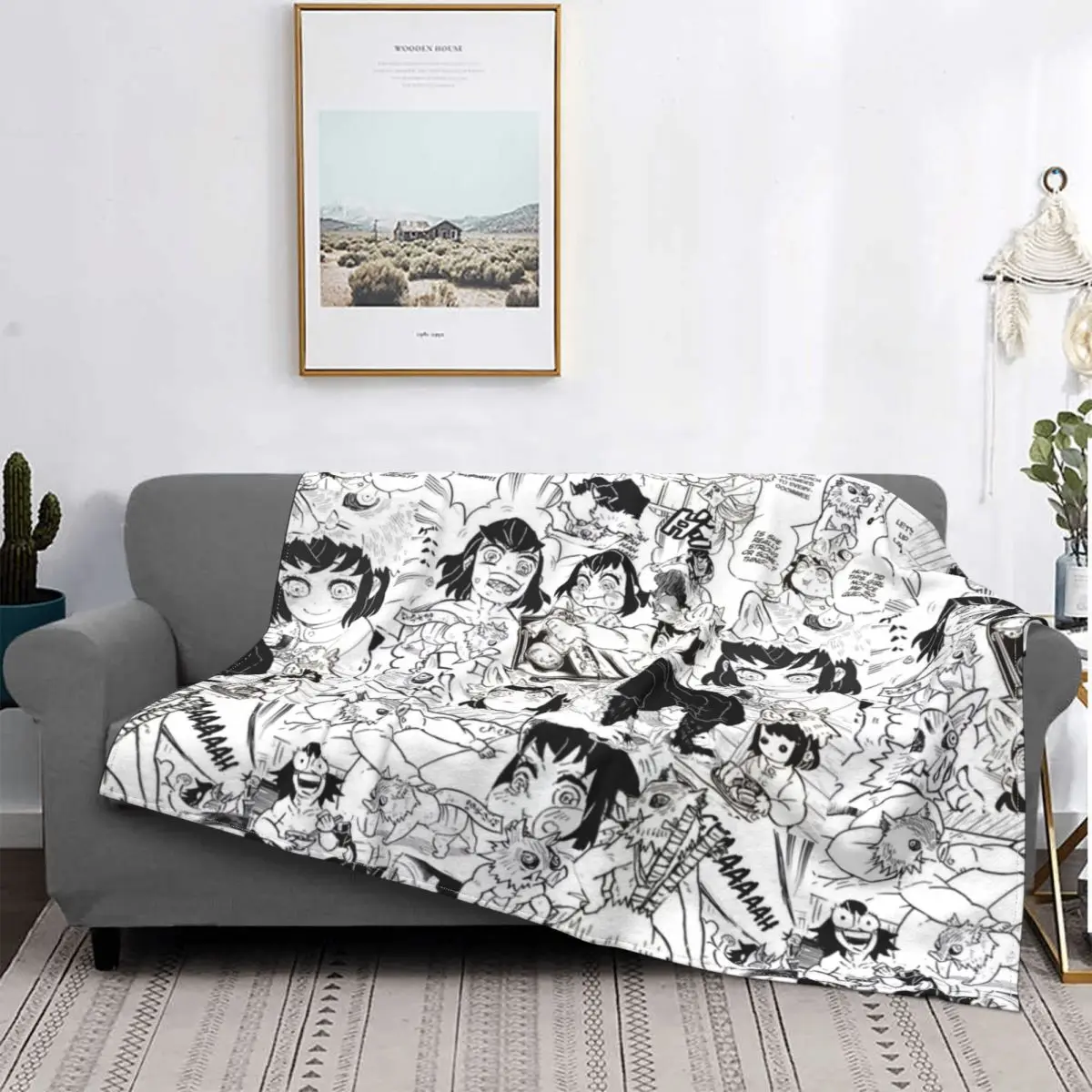 

Inosuke Demon Slayer KNY Collage Blankets Fleece Decoration Manga Funny Lightweight Throw Blanket for Sofa Office Bedspreads