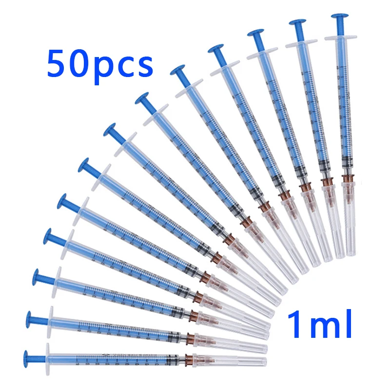 50pcs 1ml Disposable Plastic Veterinary Syringe With Needles For Pet Farm Animal Cat Dog Pig Cattle Sheep Horses 2ml 5ml 10ml