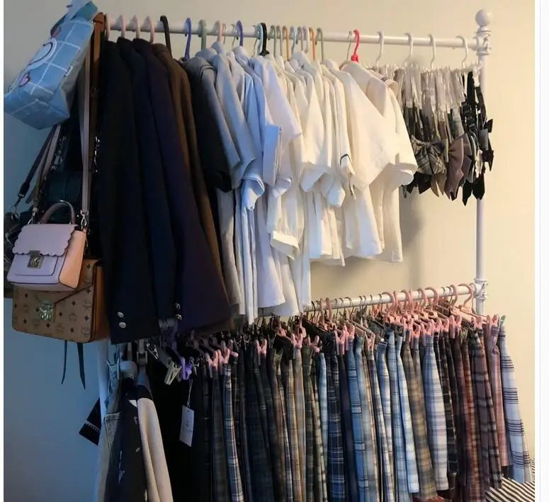 Women's clothing store display rack floor children's clothing store shelf iron display rack JK uniform grid skirt double hanger