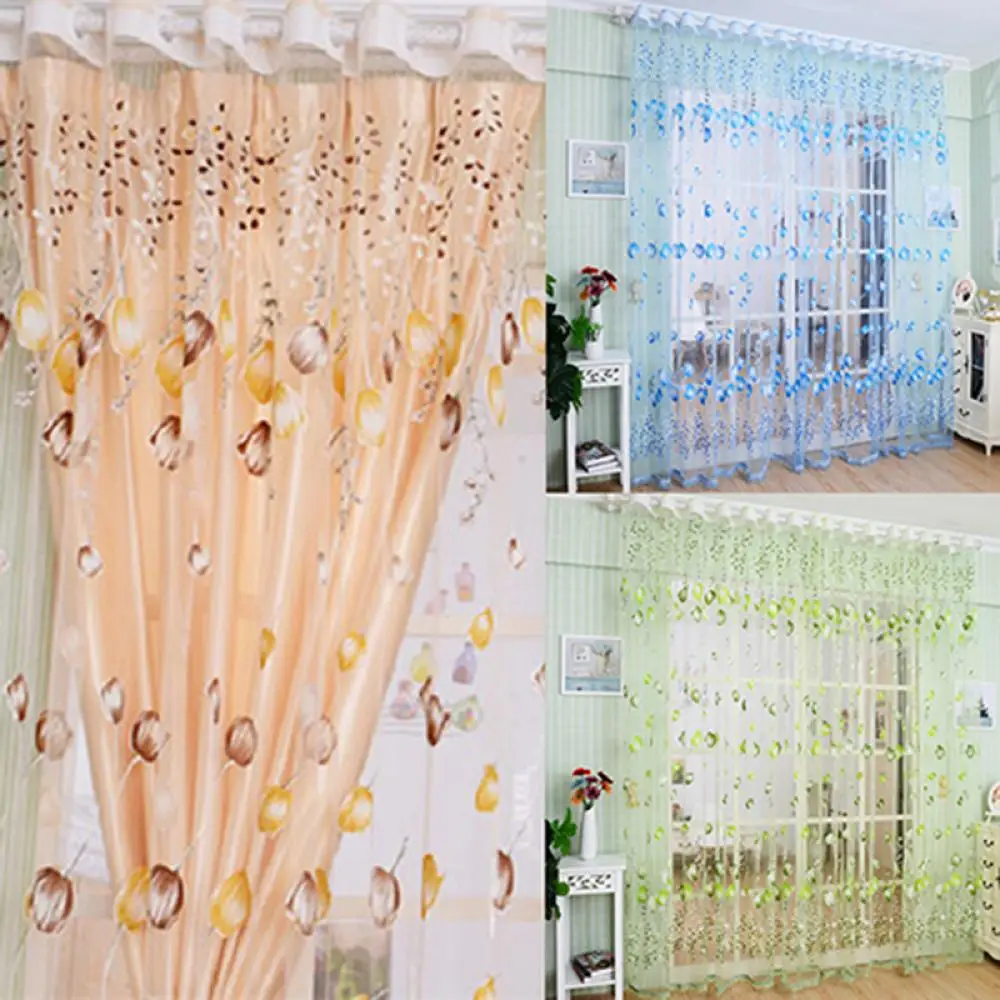 2021 Tulip Flowers Tulle For Kitchen Living Room Bedroom Sheer Curtains Home Decoration Window Treatments Voile Panel Drapes