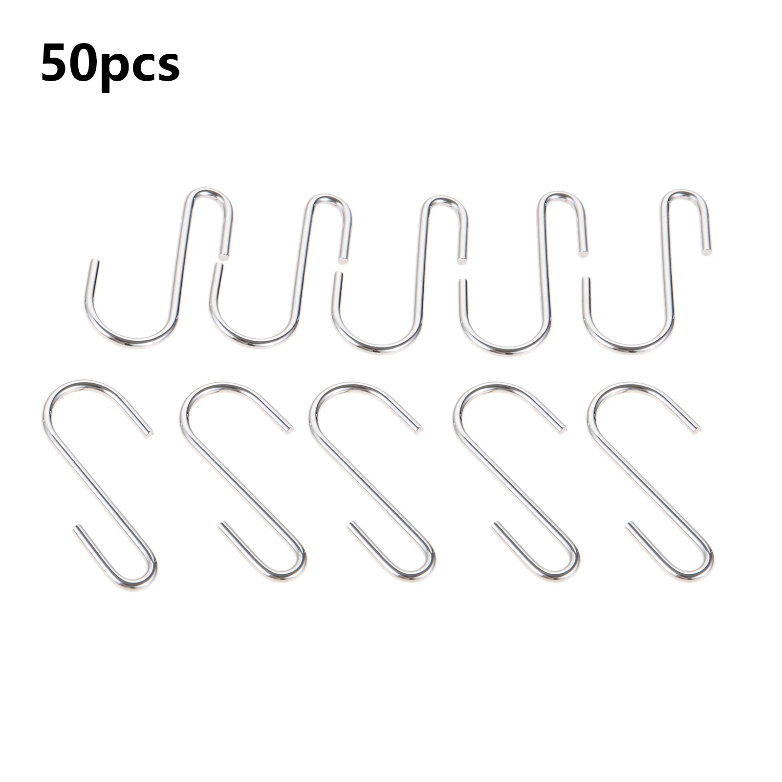 50pcs S-shaped Heavy Duty Hook Double Head 63*3.5mm Kitchen Bathroom Storage Hanging Pans Pots Bag Towel Mask Hat Holder Racket