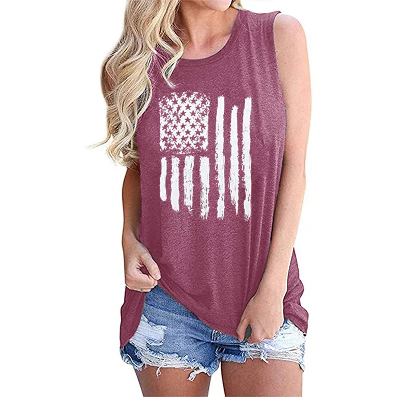 

Women Clothes Casual Loose Fashion Female Summer Independence Day American Flag Print Tank Tops O-Neck T-Shirt Sleeveless Vest