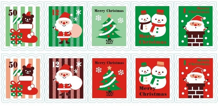 100pcs/lot Colored Christmas Stamp design Kraft Seal Sticker Kraft Paper Material stick DIY Multifunction gift sticker